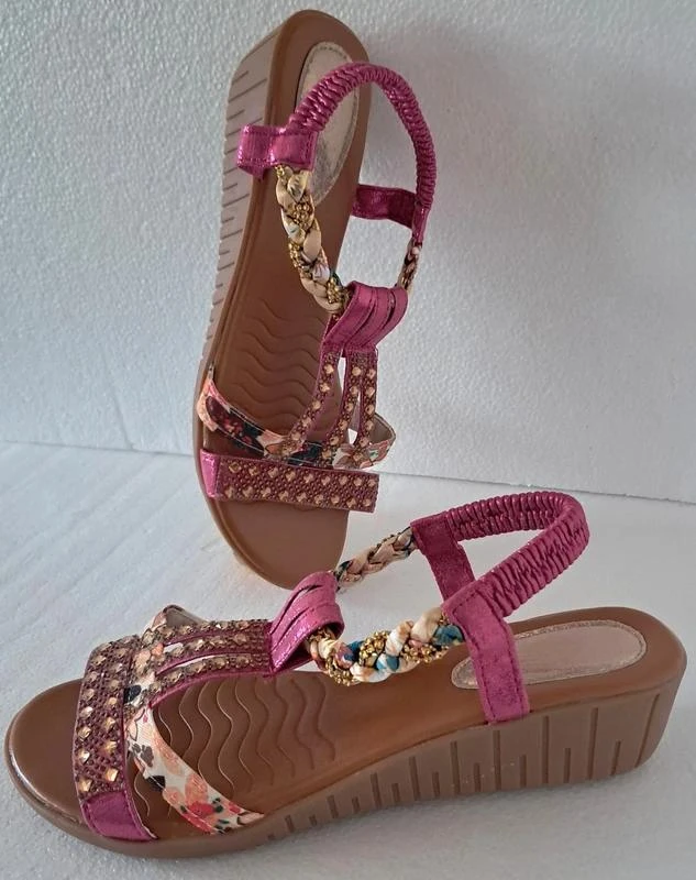 Sandales ouvertes compensées Girly - strass - Rose avec strass - Pointure 42